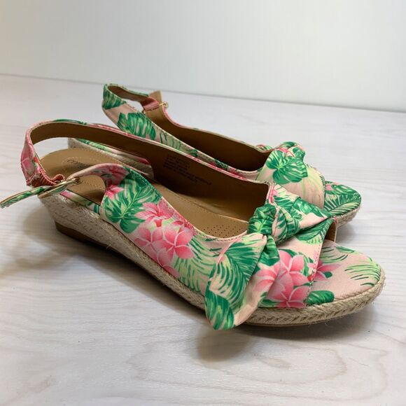 Comfortview Floral Wedge Sandals Pink Espadrilles Womens 8W Slingback Zanea - Picture 1 of 10